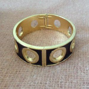 Hinged Bangle Bracelet, Gold Metal with Black